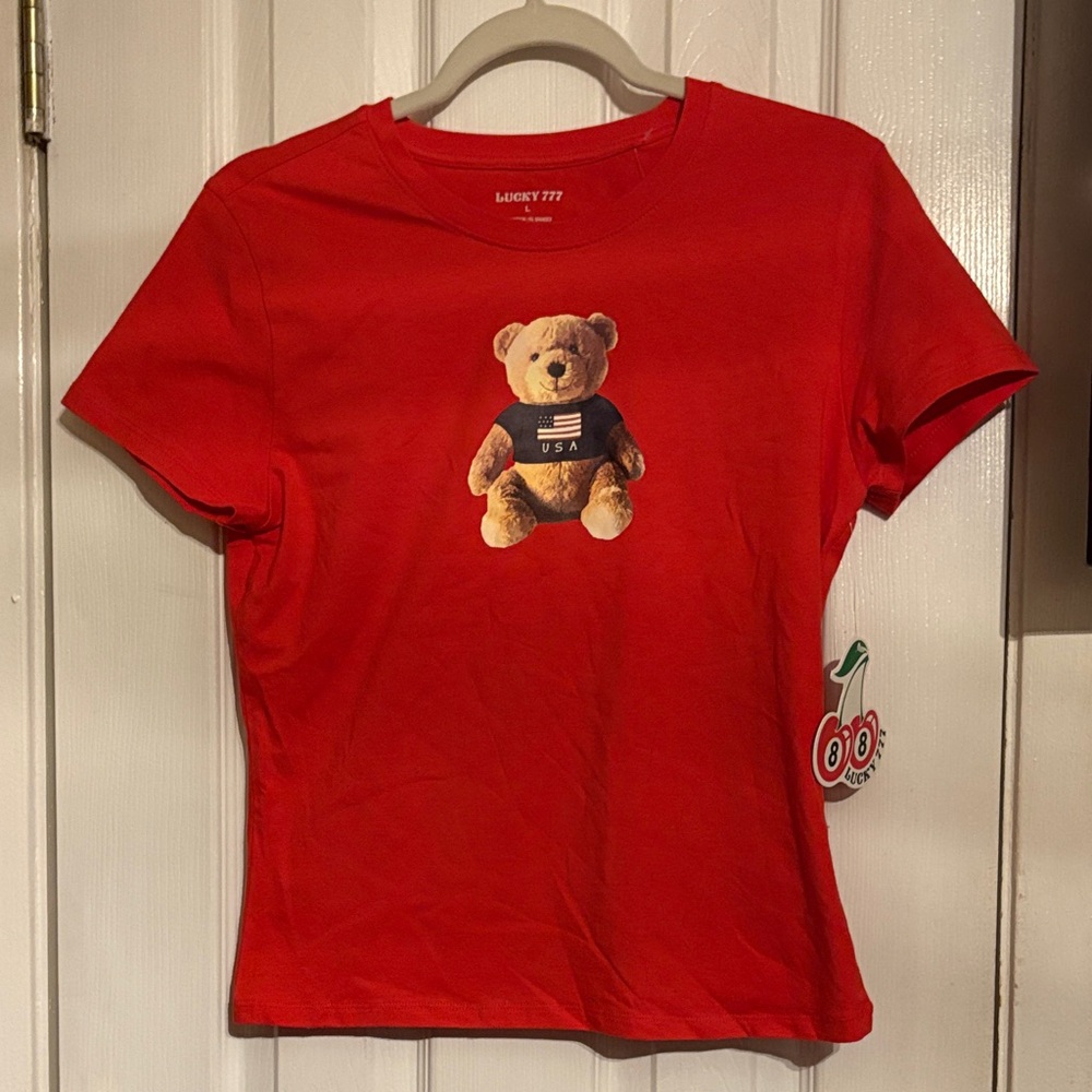 Lucky Brand Red Teddy Bear Graphic Short Sleeve Tee